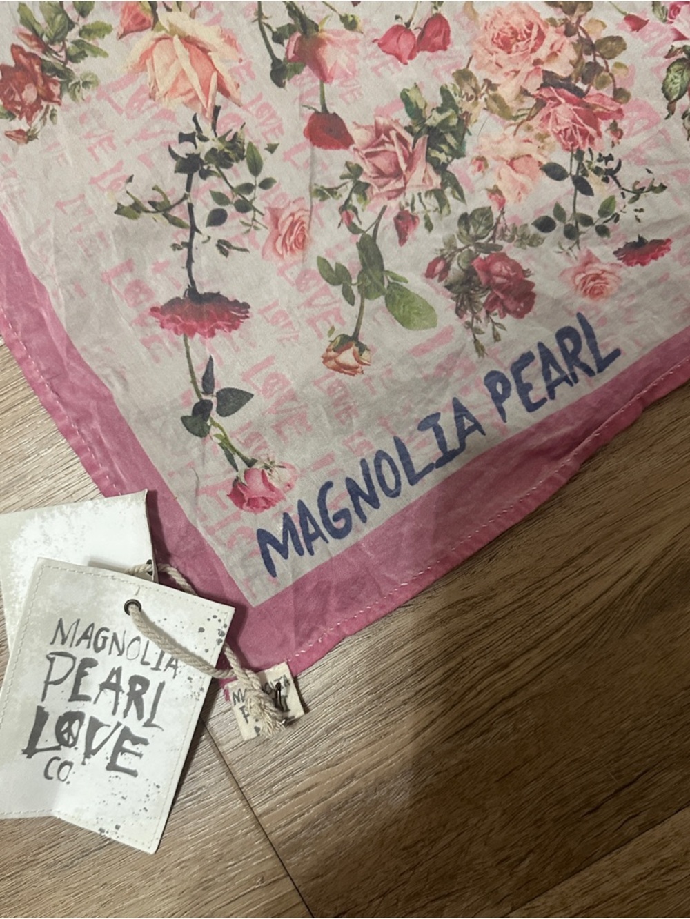 Magnolia Pearl Pink and Cream Rose Print Scarf
